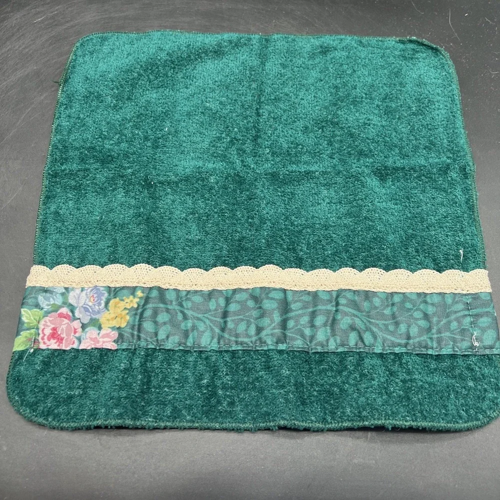 Vintage Green Floral Lace Towel Set Bath Hand Washcloth